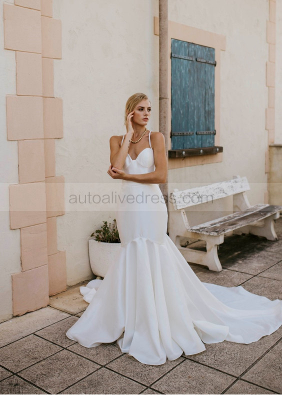 Spaghetti Straps Ivory Satin Open Back Classic Wedding Dress